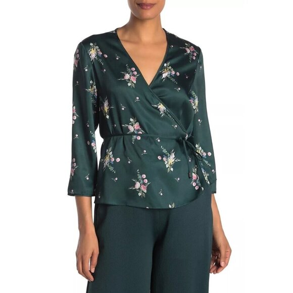 Ted Baker Green Floral Aleexx Wrap Blouse Top TB SZ 2 US 4-6 S - Picture 1 of 6